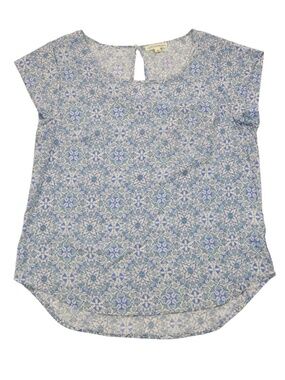 Artisan NY Blue Floral Blouse Medium High Low Hem Lightweight